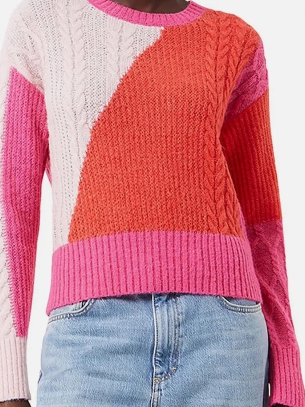 French Connection Madelyn Cable Knit Colorblock Sweater